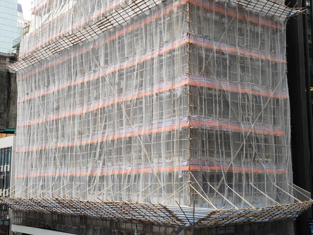 Scaffolding erected from bamboo