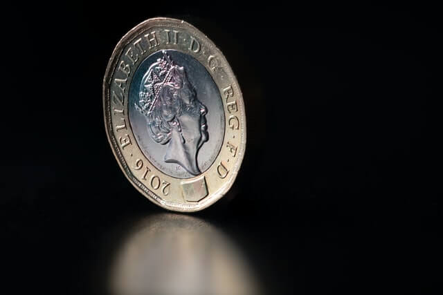 one pound coin in black background