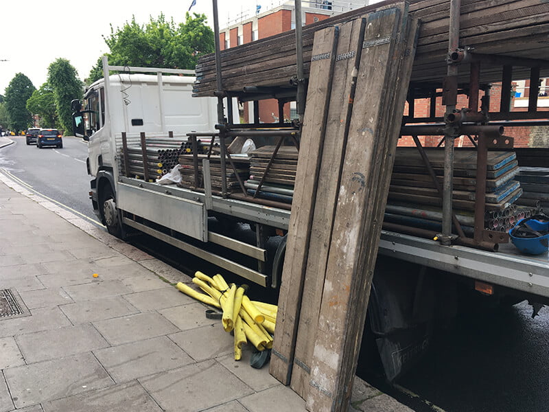 Scaffolding board in a truck