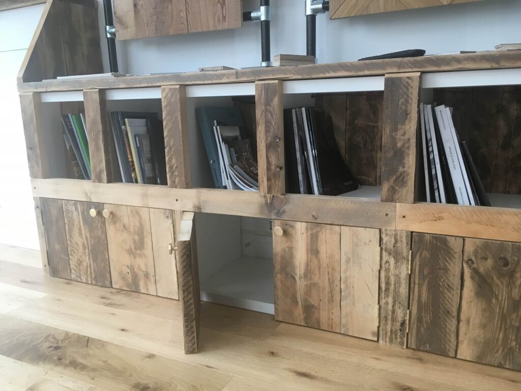 Book storage made from scaffold boards and poles