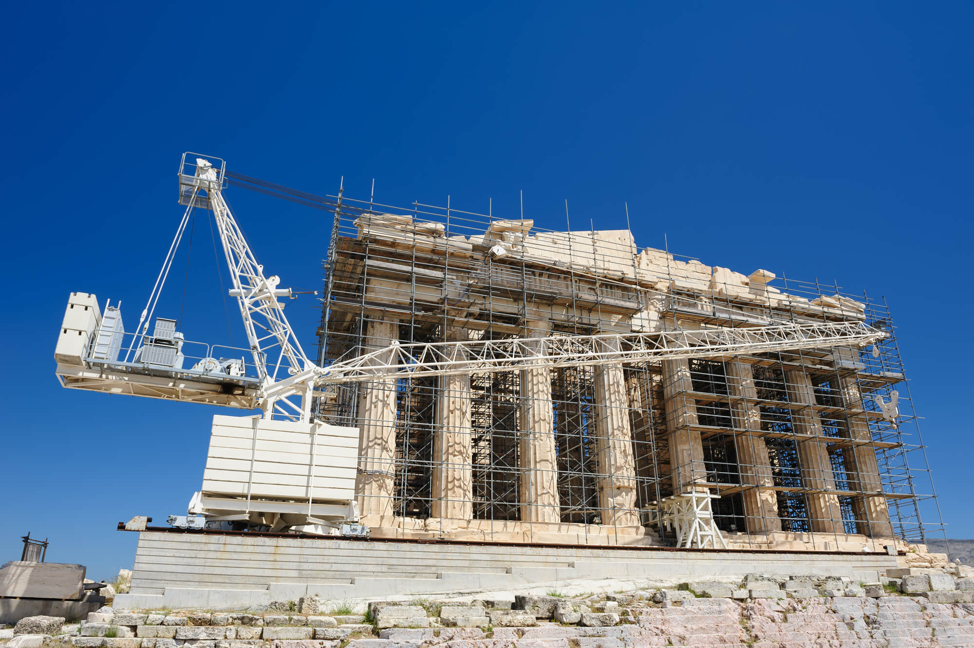 Acropolis of Athens covered in scaffolding